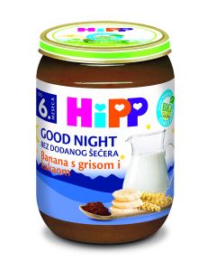 Hipp Mlečna kašica za laku noć-Banana sa grizom i kakaom 190g